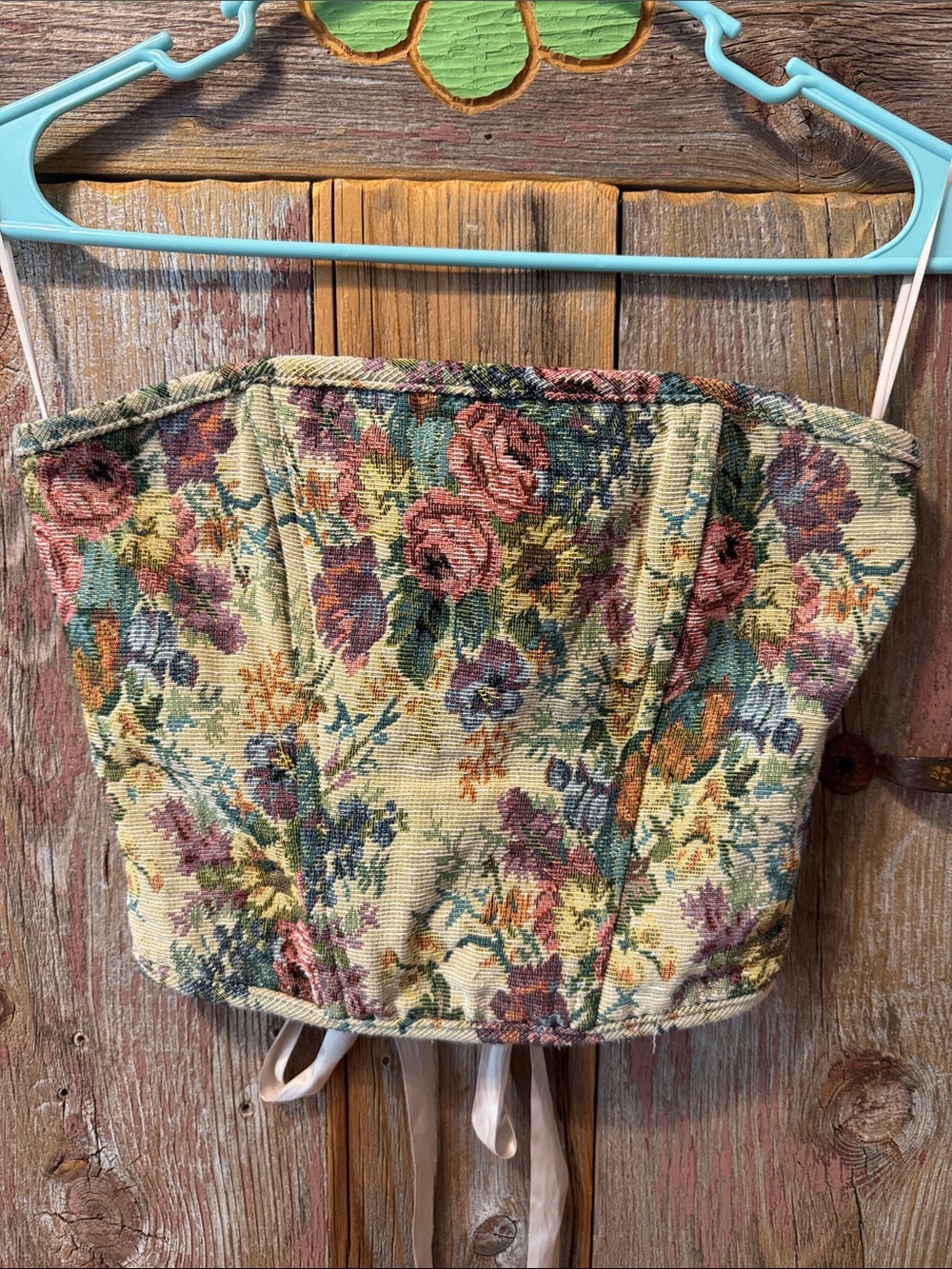 American Threads Floral Tapestry Corset Top in Cream, Pink, Green, Blue small